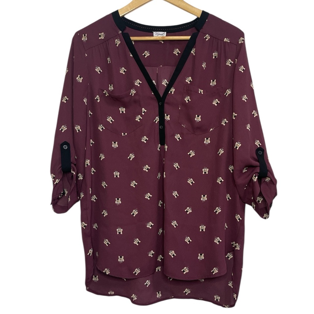 Kismet Burgundy Fox Print Blouse Size L